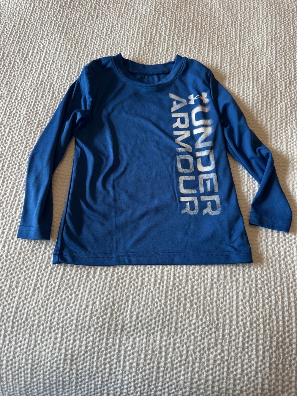 Under Armour Boys Blue Long Sleeve Performance Tee with Vertical Logo